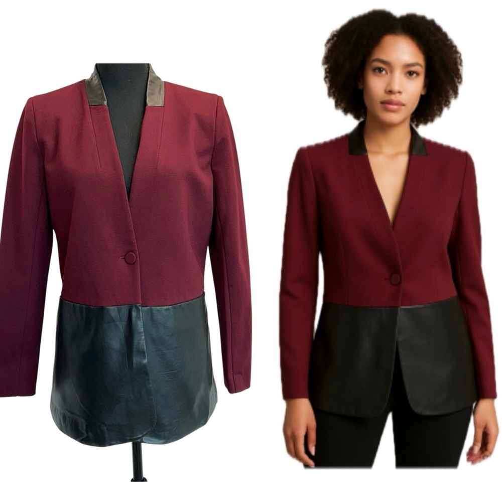 TRISTAN Burgundy maroon faux leather single breasted blazer M pleather vegan
